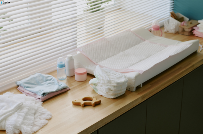 diaper station setup hack for new moms