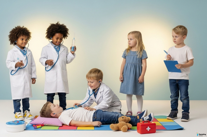 Pretend play as one of the simple home play ideas that build imagination