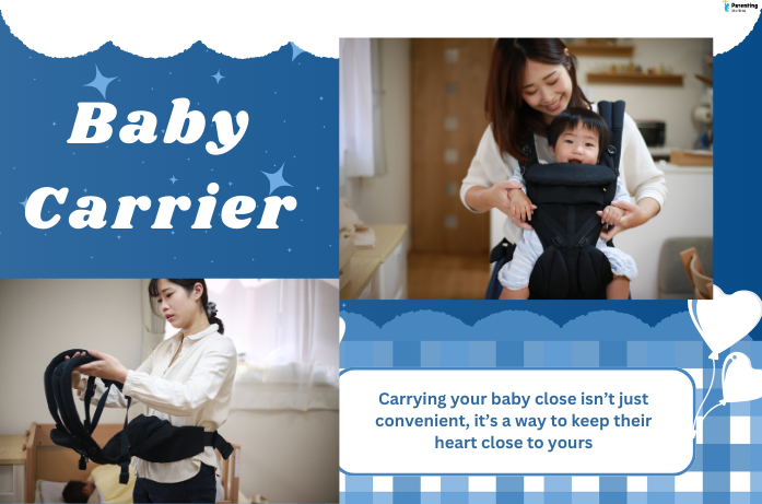 Baby carrier holding newborn close to parent chest safely