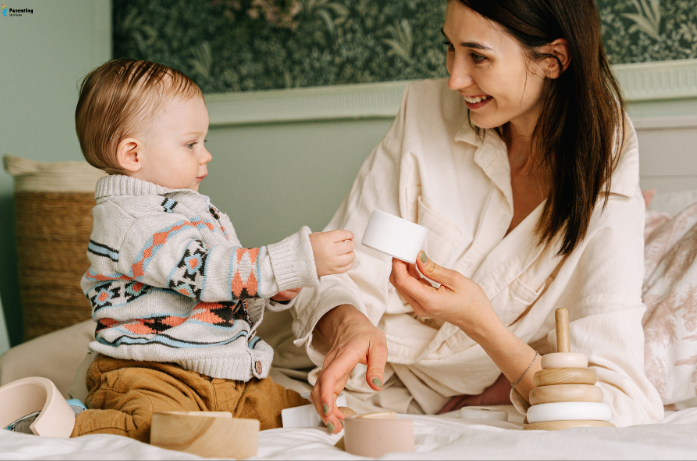 Gentle baby discipline approach, a parent guiding their baby with love and consistency to build emotional security and trust.