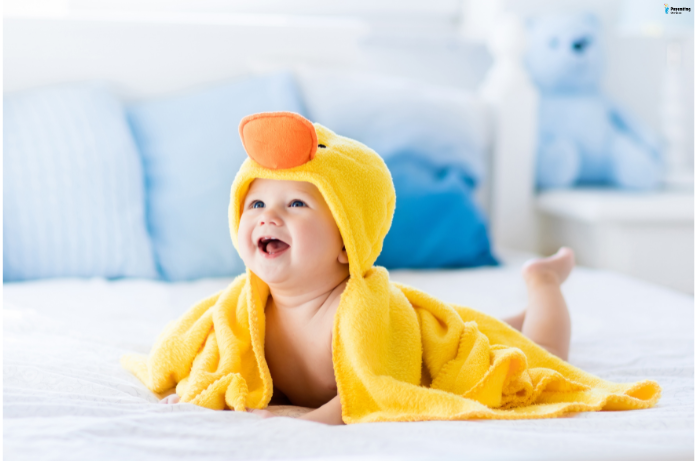 Soft and cozy baby hooded towel providing warmth and comfort after bath time.