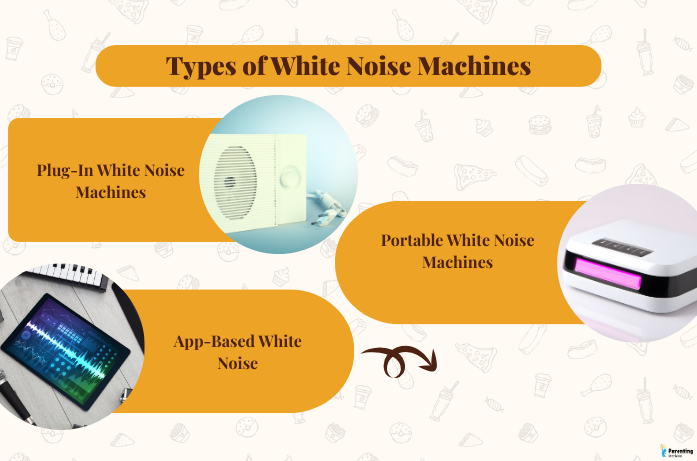 Types of white noise machines for babies, including app-based and portable options to help soothe your baby to sleep